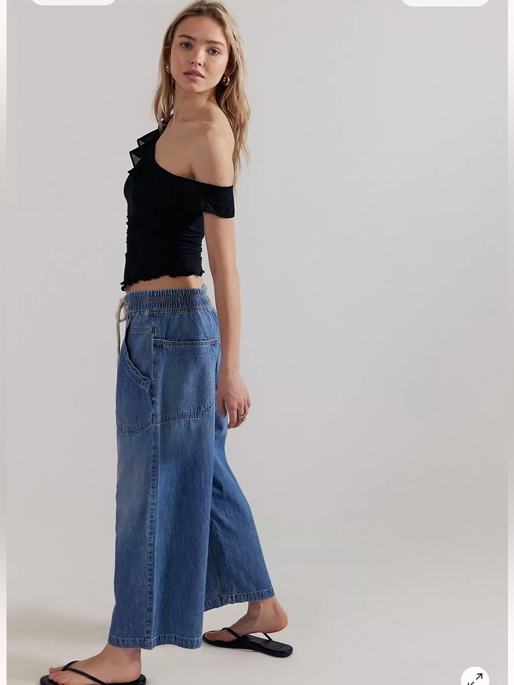 NEW Free People We The Free Easy Peasy Pull-On Wide Leg Drawstring Denim Pants S - Picture 3 of 9